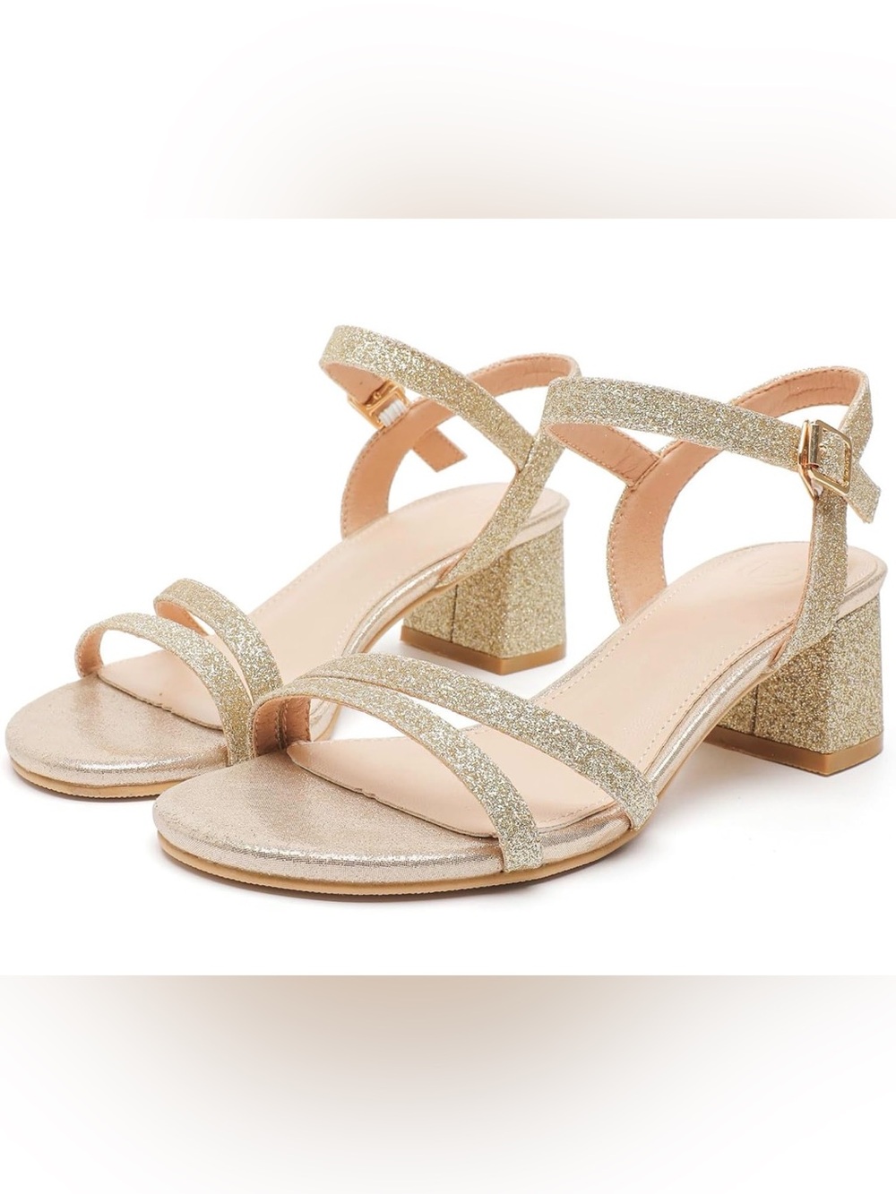 Women's Gold Glitter Block Heel Sandals-never used